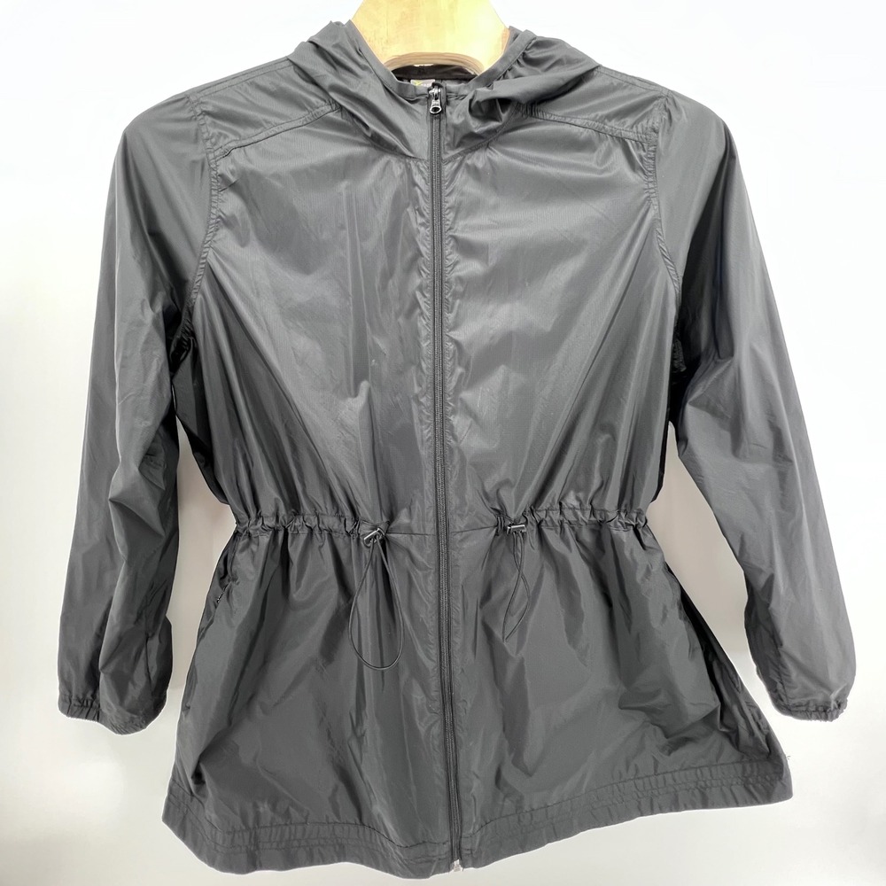 Old Navy Active Womens XXL Black Ripstop Windbreaker Jacket Full Zip Hooded Coat